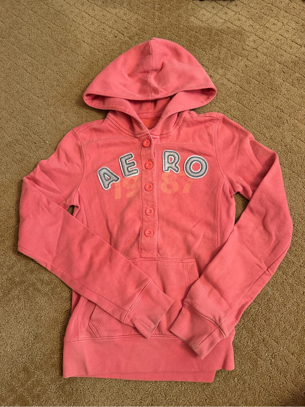 Aeropostale Coral Button Down Henley Sweatshirt Women’s Size XS